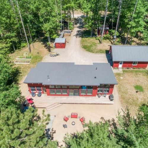 Aerial view of the beautiful beach house property